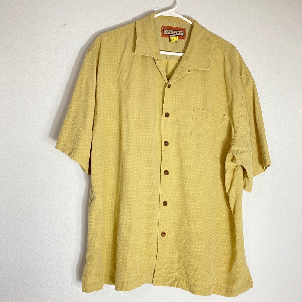 Jamaica Jaxx Yellow Button Down Silk Single Pocket Hawaiian Shirt XL